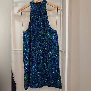 Zara Sequin Mini Dress in Blue and Green